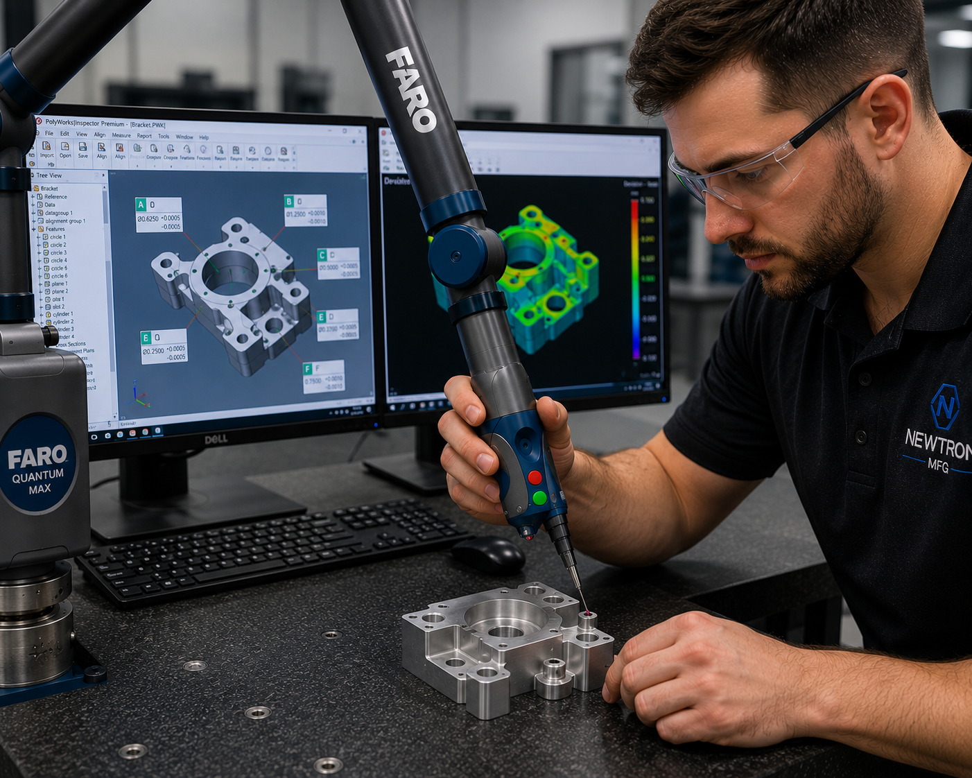 Engineer inspecting a part